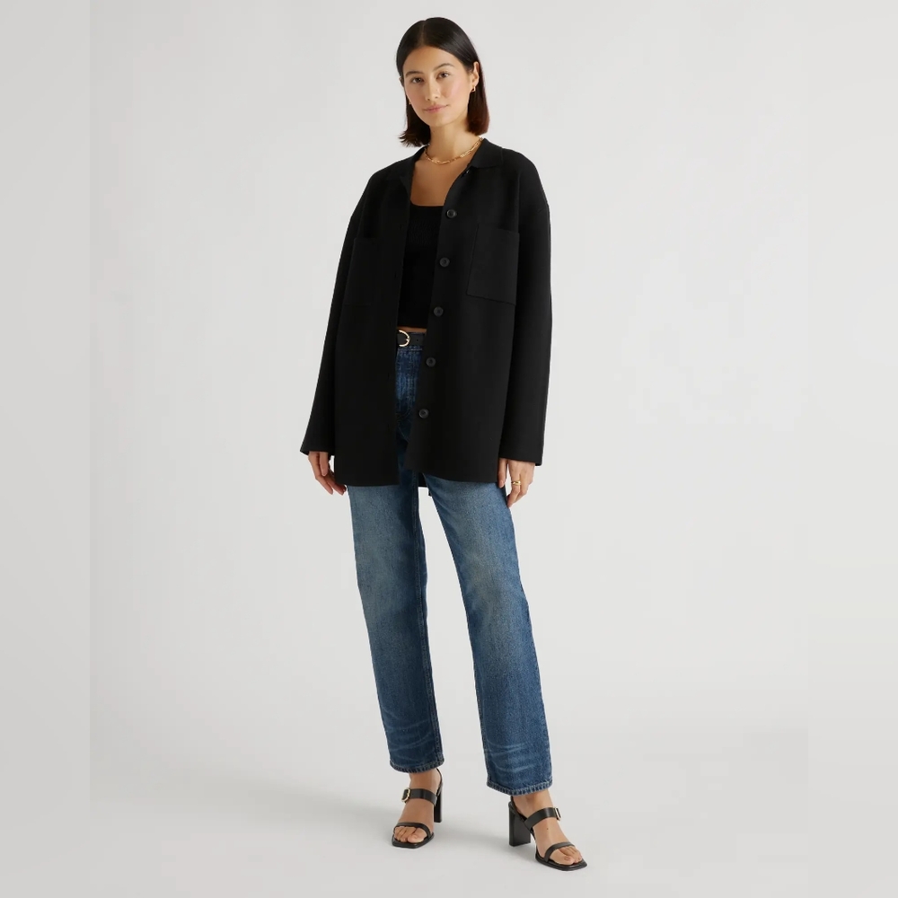 NEW Quinc Eco-Knit Milano Stitch Oversized Shirt Jacket Black Sz L